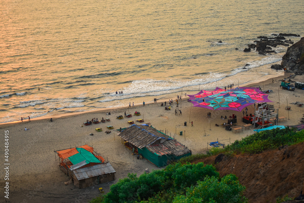 Fototapeta premium beach huts at sunset