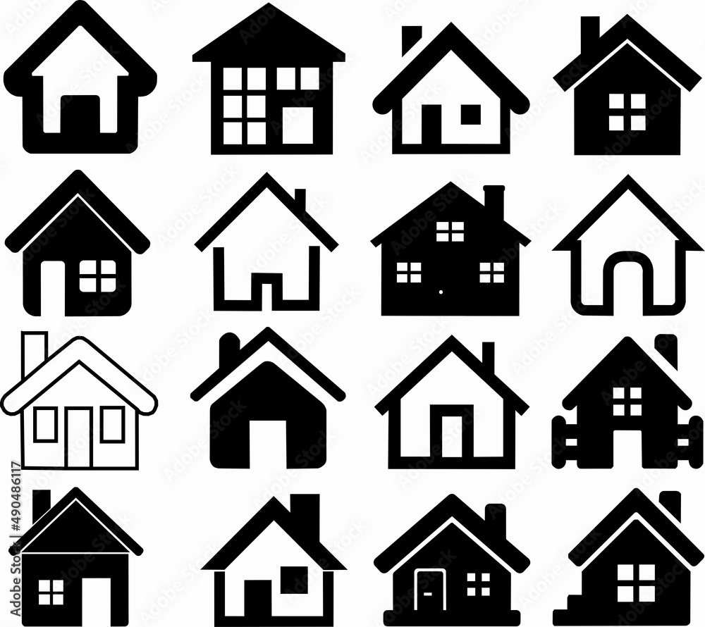 a set of residential building icons