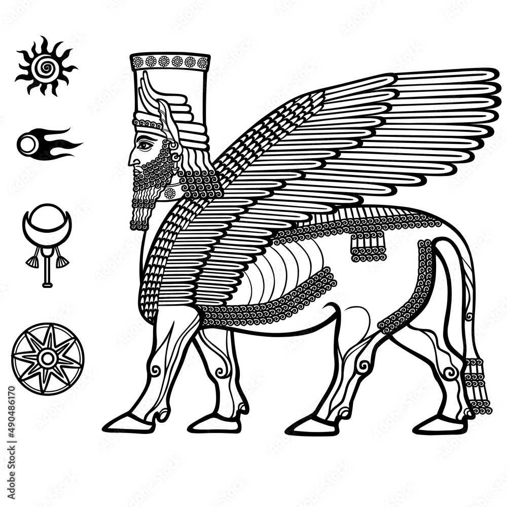 FotoMural Image of the Assyrian mythical deity Shedu a winged bull