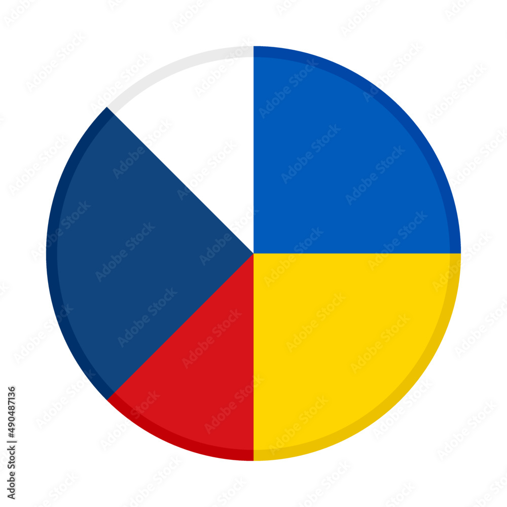 round icon with czech republic and ukraine flags isolated on white background