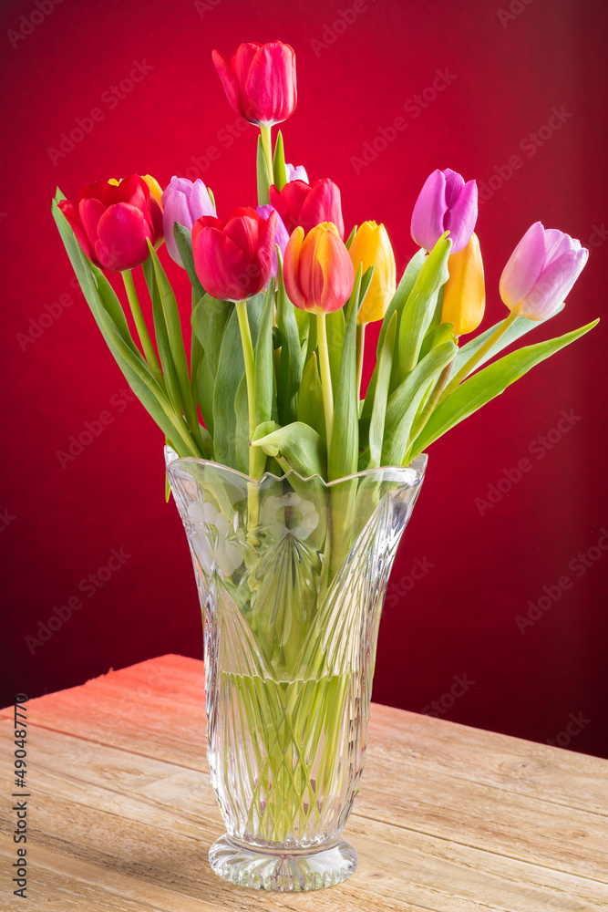 custom made wallpaper toronto digitala big bouquet of tulips of various colours in crystal vase