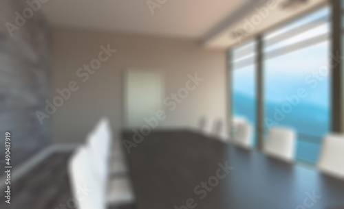 Modern office building interior. 3D rendering.. Abstract blur phototography.