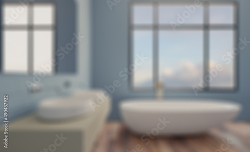 Scandinavian bathroom  classic  vintage interior design. 3D rend. Abstract blur phototography.