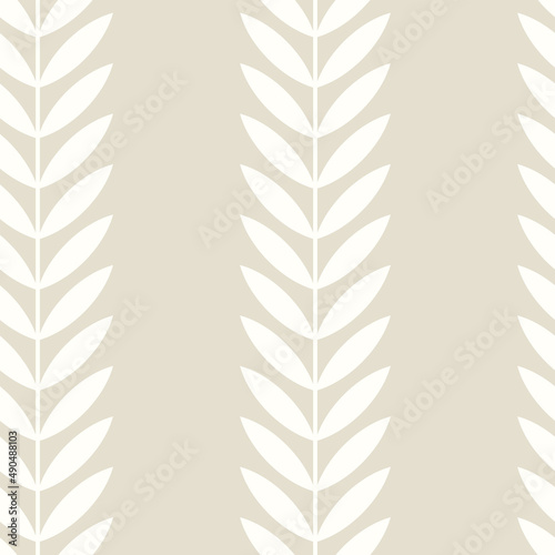 Botanical vector seamless pattern. Simple scandinavian floral design. Vertical stripes with leaves, nature inspired pastel toned print for fabric, wallpaper, wrapping paper and stationery