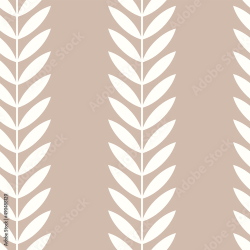 Botanical vector seamless pattern. Simple scandinavian floral design. Vertical stripes with leaves, nature inspired pastel toned print for fabric, wallpaper, wrapping paper and stationery