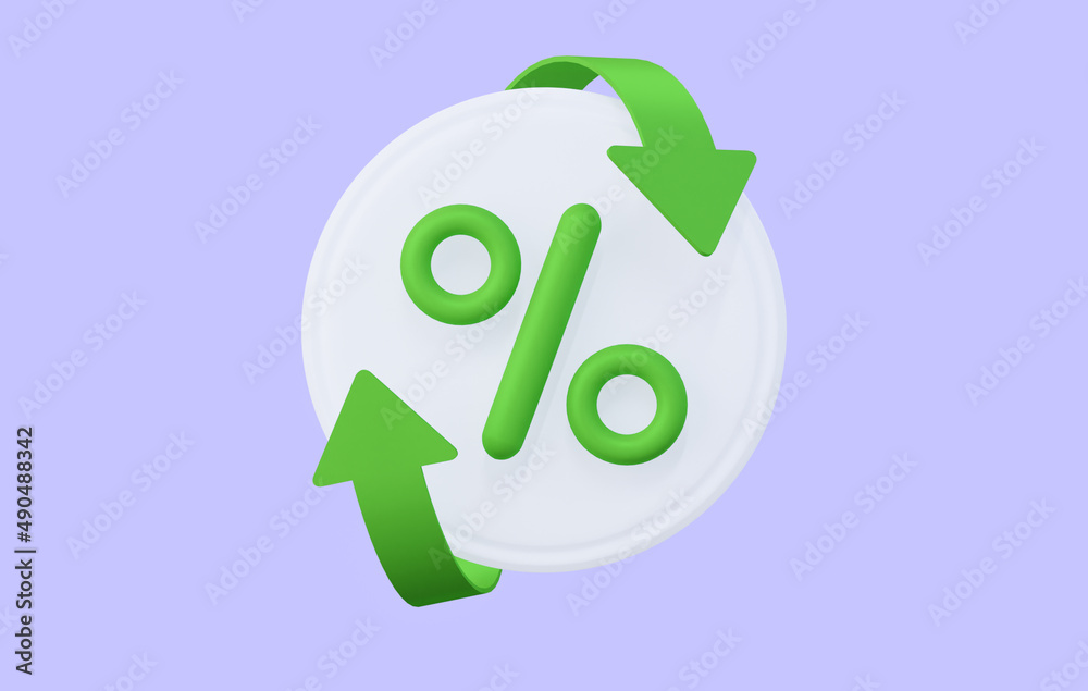 3D icon Currency exchange at interest with green arrows. 3d rendering 3D icon Currency exchange at interest with green arrows. 3d rendering