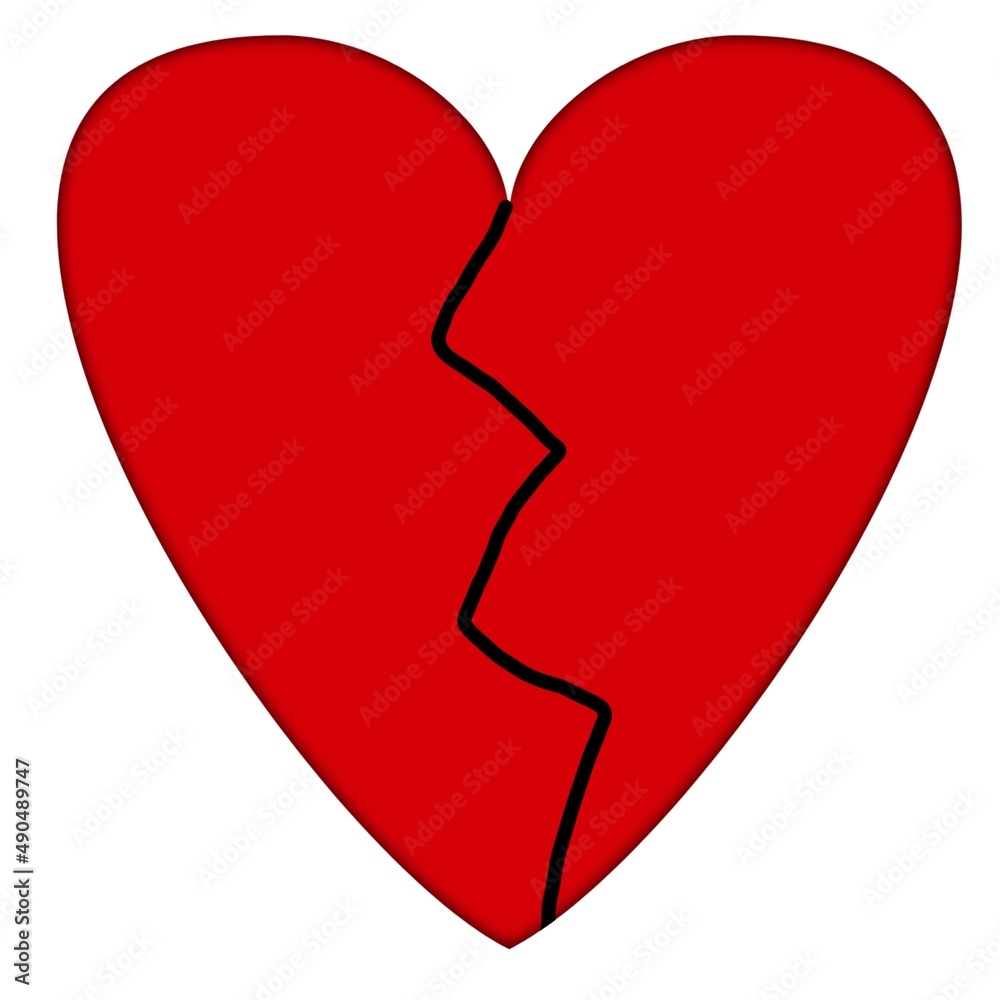 Red broken heart isolated on white background. Breakup and divorce concept. Red broken heart isolated on white background. Breakup and divorce concept.