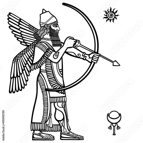Silhouette of the Assyrian archer. Isolated on a white background.