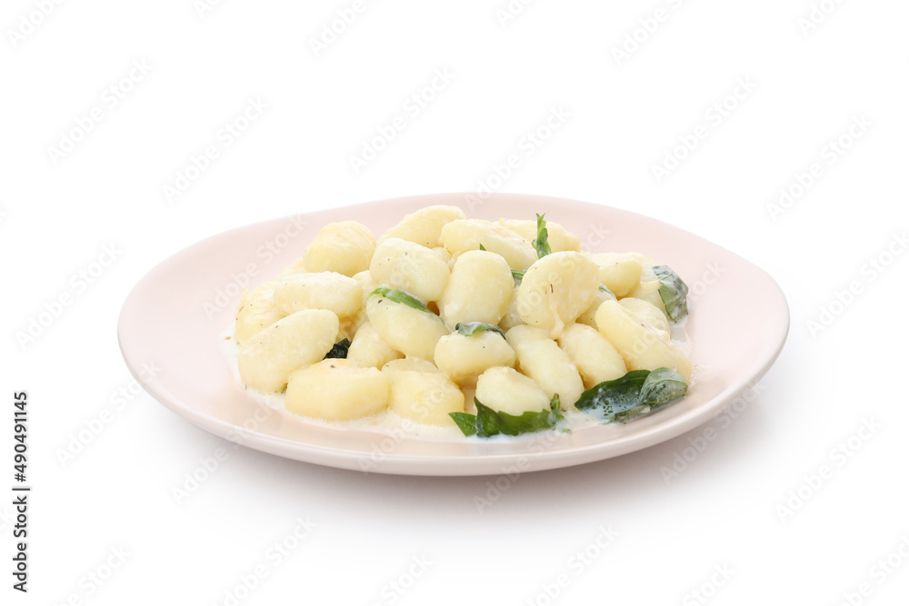 Plate with gnocchi isolated on white background Plate with gnocchi isolated on white background