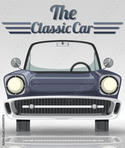 Classic car typography design with classic car on white background