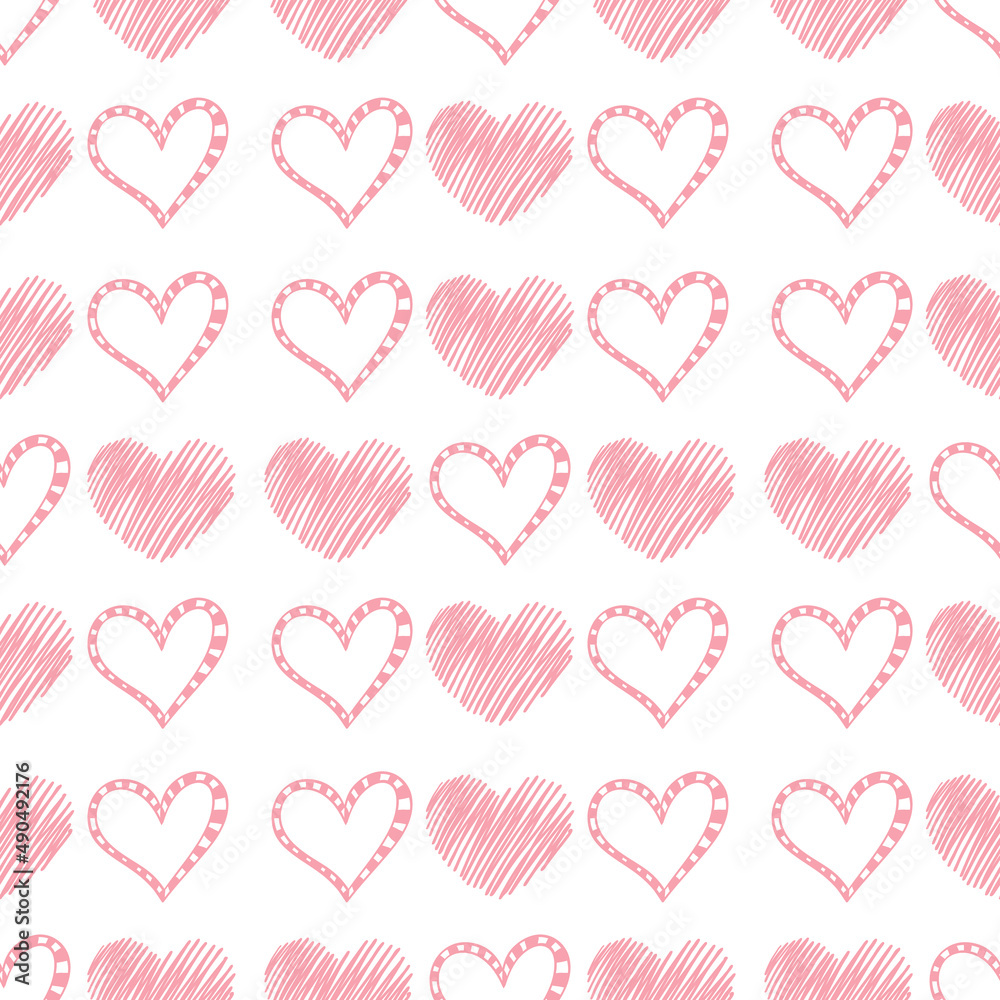 Seamless doodle heart pattern