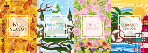 Set of four seasons backgrounds