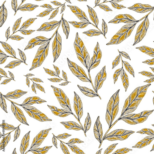 Watercolor seamless pattern with floral bouquets. Vintage botanical illustrat...