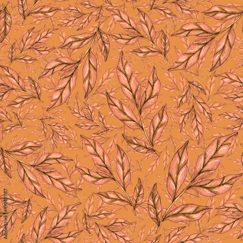 Watercolor seamless pattern with floral bouquets. Vintage botanical illustrat...