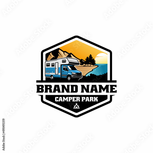 RV - motor home - camper van - caravan logo vector