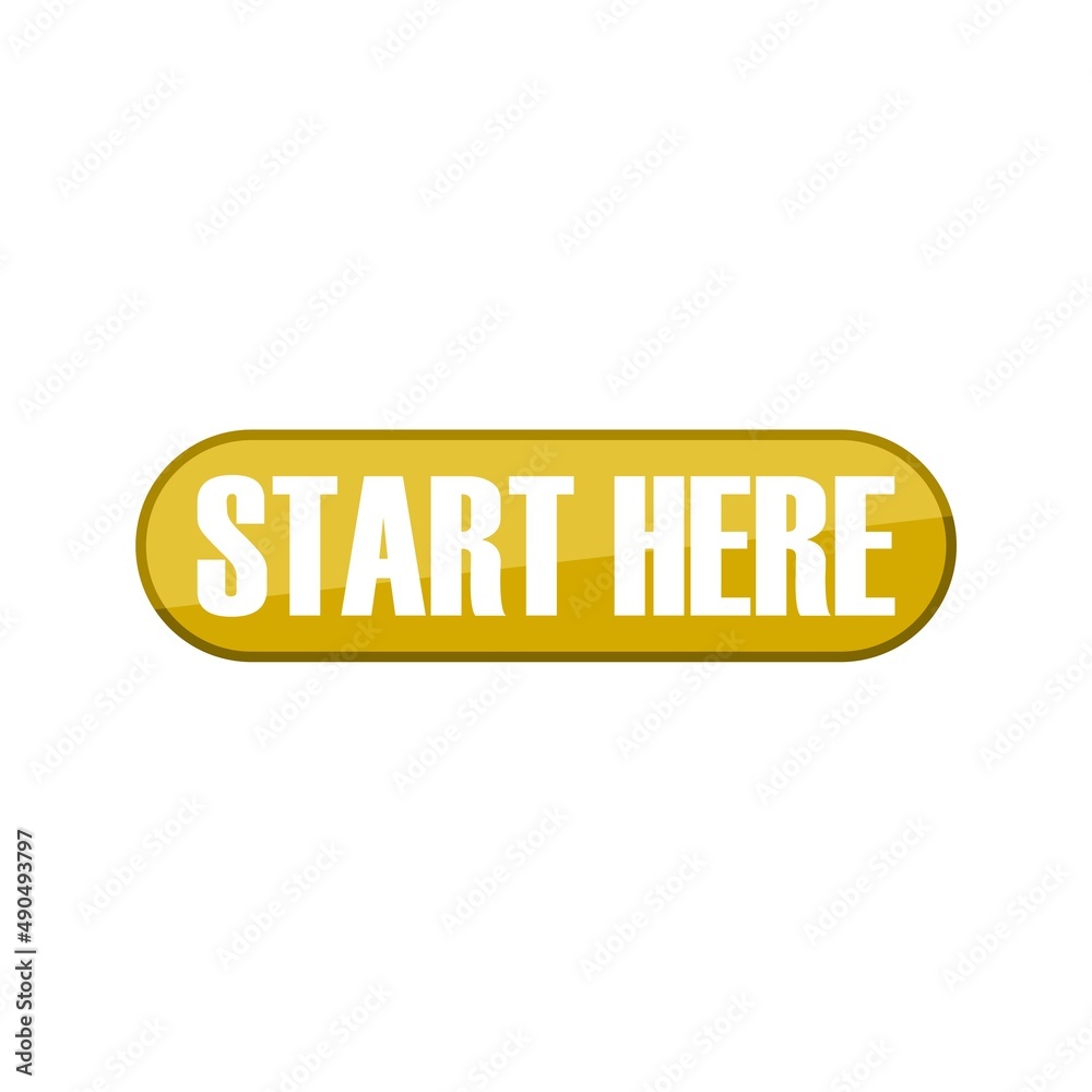 Start here button for web site icon isolated on white background