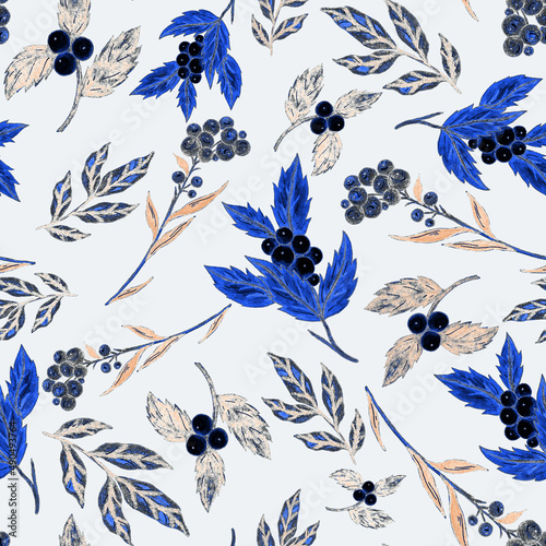 Watercolor seamless pattern with floral bouquets. Vintage botanical illustrat...