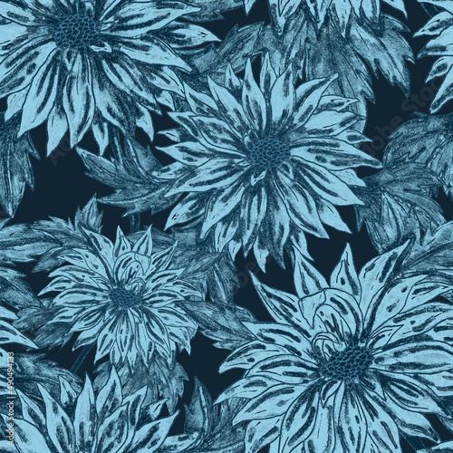 Watercolor seamless pattern with floral bouquets. Vintage botanical illustrat...