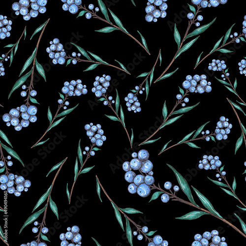 Watercolor seamless pattern with floral bouquets. Vintage botanical illustrat...
