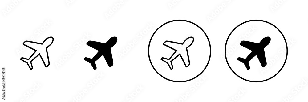 Plane icons set. Airplane sign and symbol. Flight transport symbol. Travel sign. aeroplane
