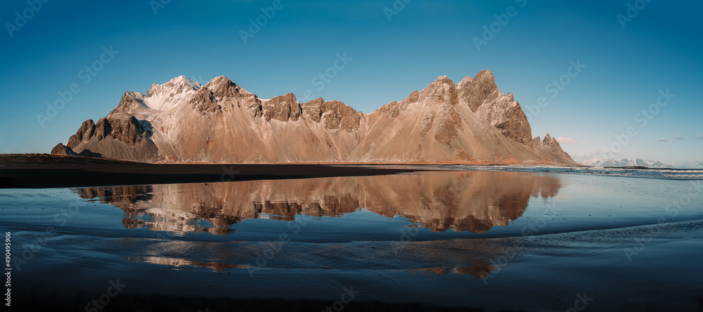 panoramic view of stokksnes on a clear day