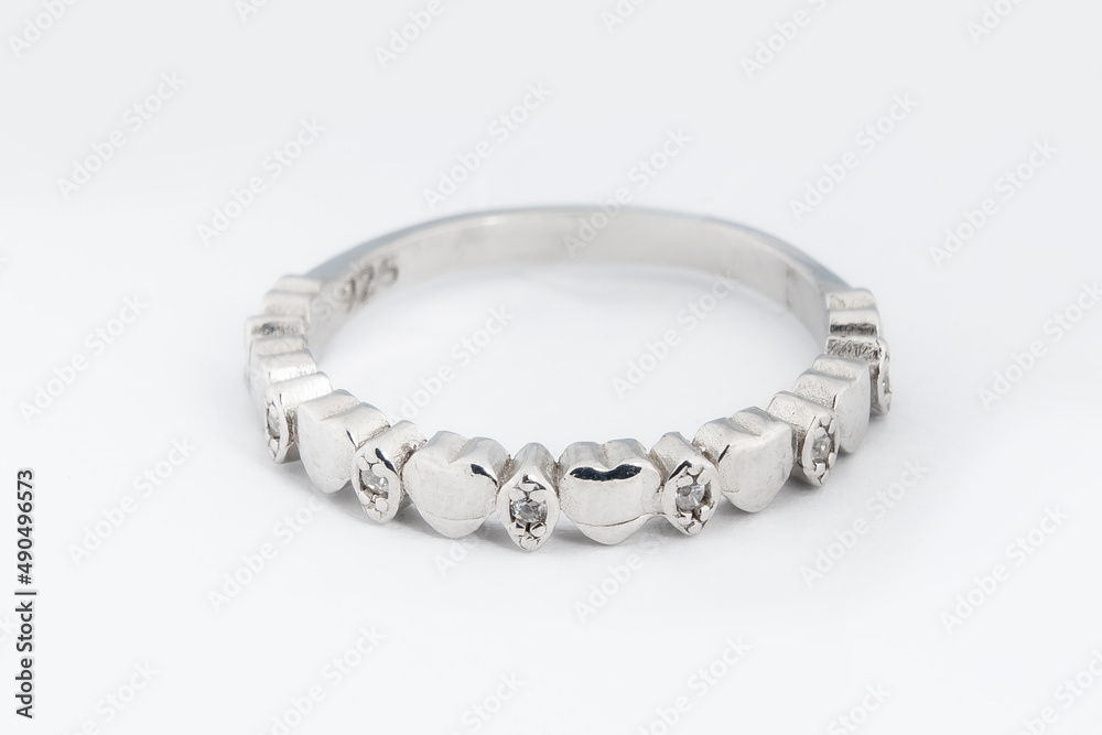 Silver diamond ring isolated on white background. Silver jewelry fashion ring Silver diamond ring isolated on white background. Silver jewelry fashion ring