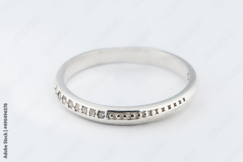Silver diamond ring isolated on white background. Silver jewelry fashion ring Silver diamond ring isolated on white background. Silver jewelry fashion ring