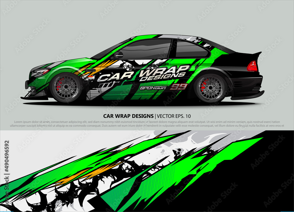 Racing Car Decal Graphic Vector, wrap vinyl sticker. Graphic abstract stripe designs for Racing vehicles. Racing Car Decal Graphic Vector, wrap vinyl sticker. Graphic abstract stripe designs for Racing vehicles.