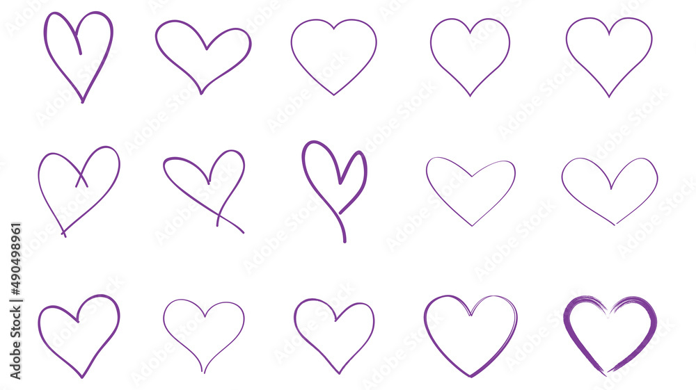 Heart contour vector. Violet hand drawn love icon isolated. Paint brush stroke heart icon. Hand drawn vector for love logo, heart symbol, doodle icon and Valentine's day. Painted grunge vector shape Heart contour vector. Violet hand drawn love icon isolated. Paint brush stroke heart icon. Hand drawn vector for love logo, heart symbol, doodle icon and Valentine's day. Painted grunge vector shape