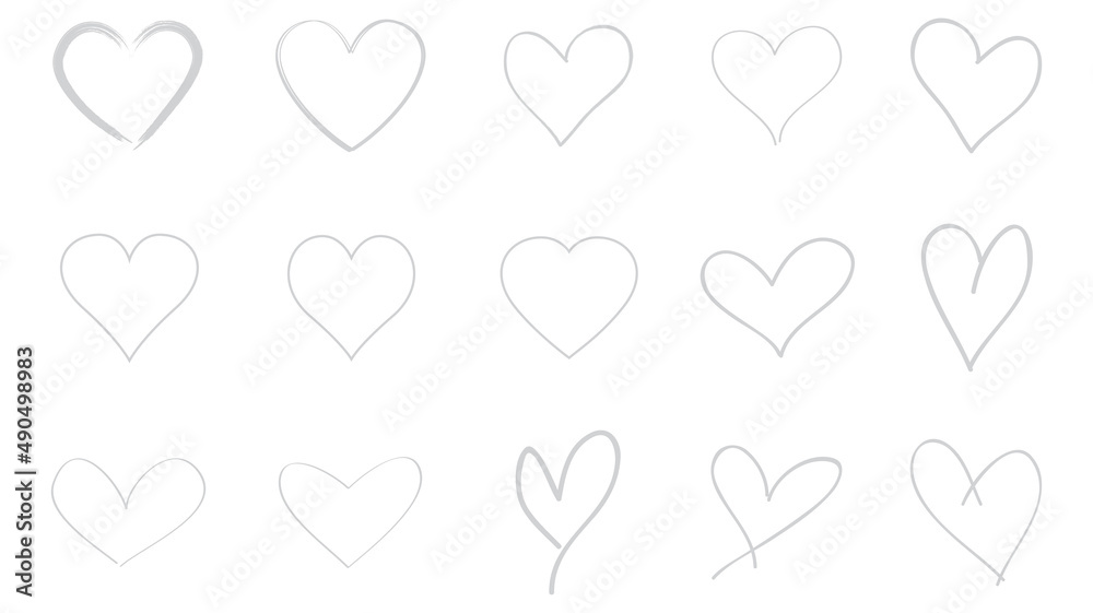 Heart contour vector. Grey hand drawn love icon isolated. Paint brush stroke heart icon. Hand drawn vector for love logo, heart symbol, doodle icon and Valentine's day. Painted grunge vector shape Heart contour vector. Grey hand drawn love icon isolated. Paint brush stroke heart icon. Hand drawn vector for love logo, heart symbol, doodle icon and Valentine's day. Painted grunge vector shape