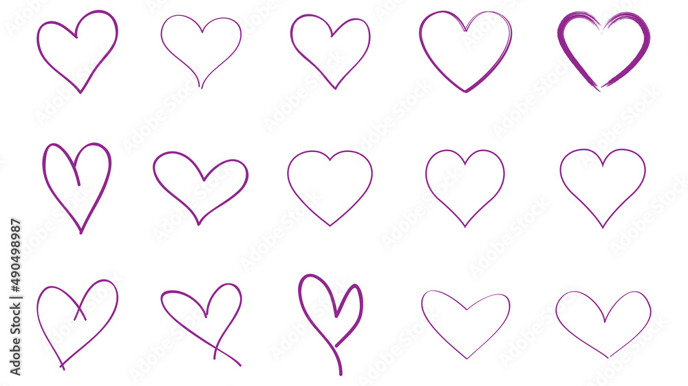 Heart contour vector. Violet hand drawn love icon isolated. Paint brush stroke heart icon. Hand drawn vector for love logo, heart symbol, doodle icon and Valentine's day. Painted grunge vector shape