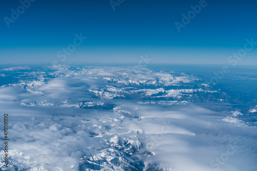 Obraz na płótnie The Pyrenees seen from the sky. w salonie