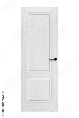 Modern white wooden door isolated on white background