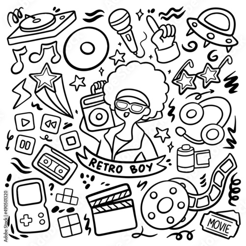 Old fashioned music and fashion style doodle vector illustration