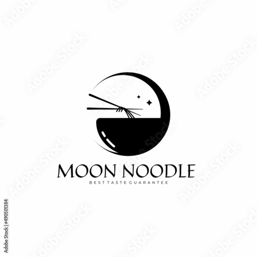 Moon noodle logo design inspiration. Food silhouette logo template. Vector Illustration