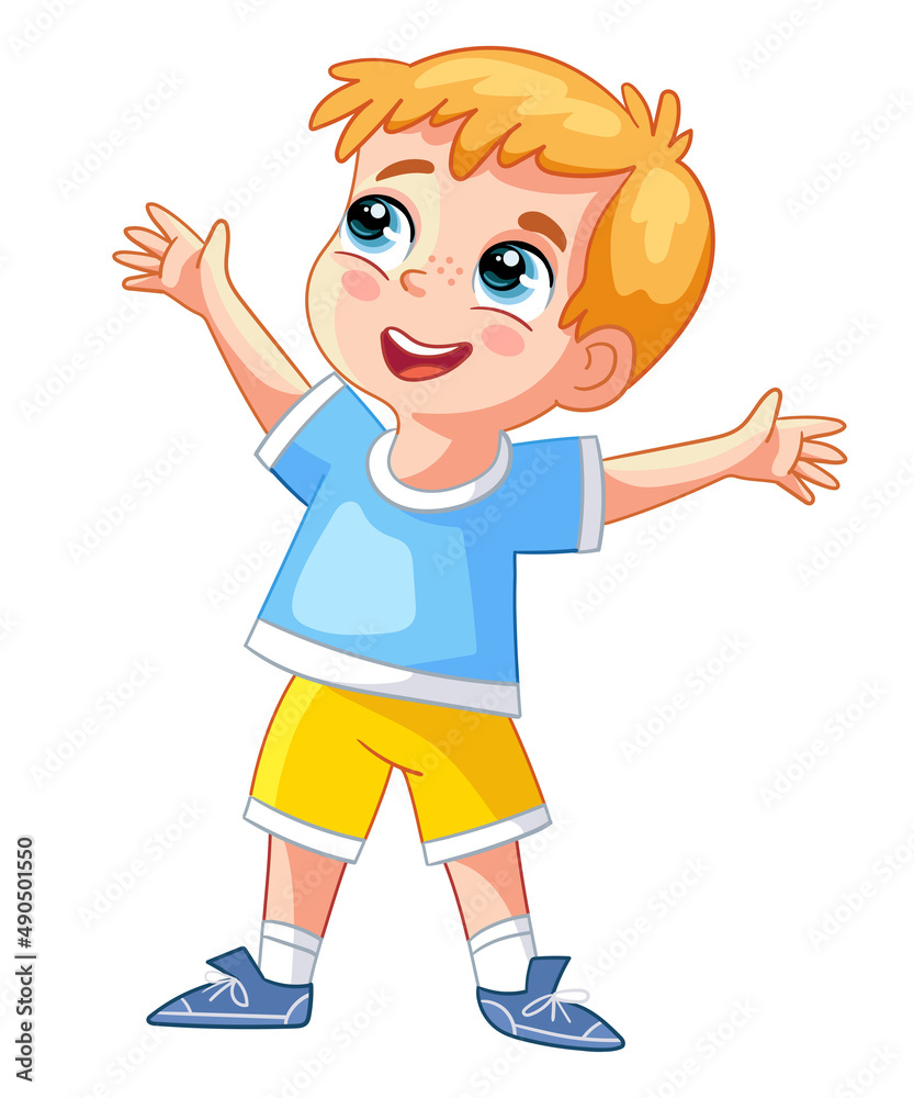 Happy cartoon boy with with hands up vector illustration Happy cartoon boy with with hands up vector illustration