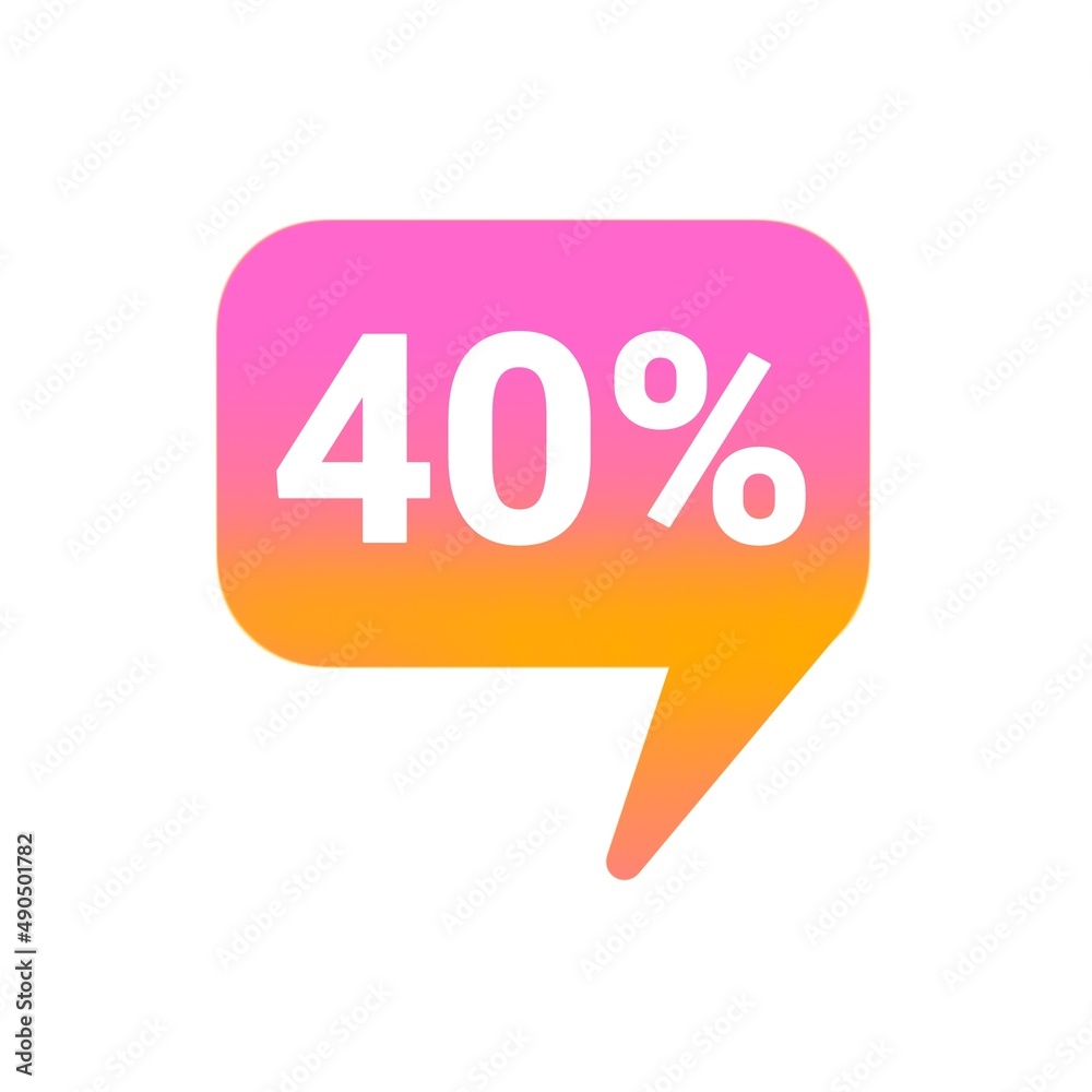 40% in a Pink and Yellow Gradient Balloon. Balloon with forty percent ad. Discount sticker. 40% in a Pink and Yellow Gradient Balloon. Balloon with forty percent ad. Discount sticker.