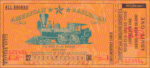 vector image of old vintage american western rail train ticket