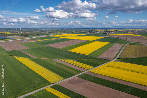 Aerial drone photo of fields in Tworkow village, Silesia region of Poland