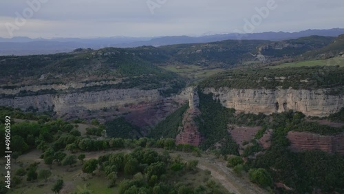 High quality aerial drone flight through the national park Morro de l'Abella near Barcelona Guilleries-Savassona photo