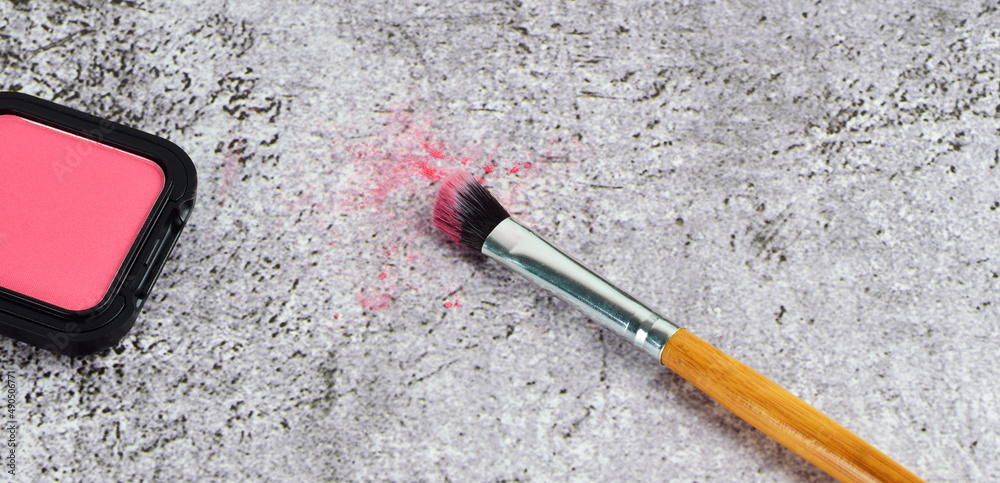 Fine brush, for eye shadow make-up, on a stone base, copy space. Fine brush, for eye shadow make-up, on a stone base, copy space.