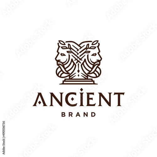 Janus logo. Ancient Greek Figure Face Head Statue Sculpture Logo design, Elegance logo of God wearing leaf crown, line linear illustration elegant logo illustration 