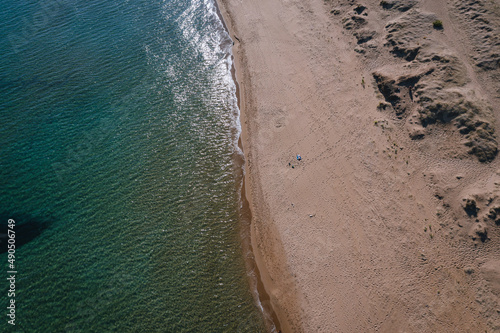 Drone photo of Halikounas Beach on the Ionian Sea and Korission lake, Corfu, Greece photo