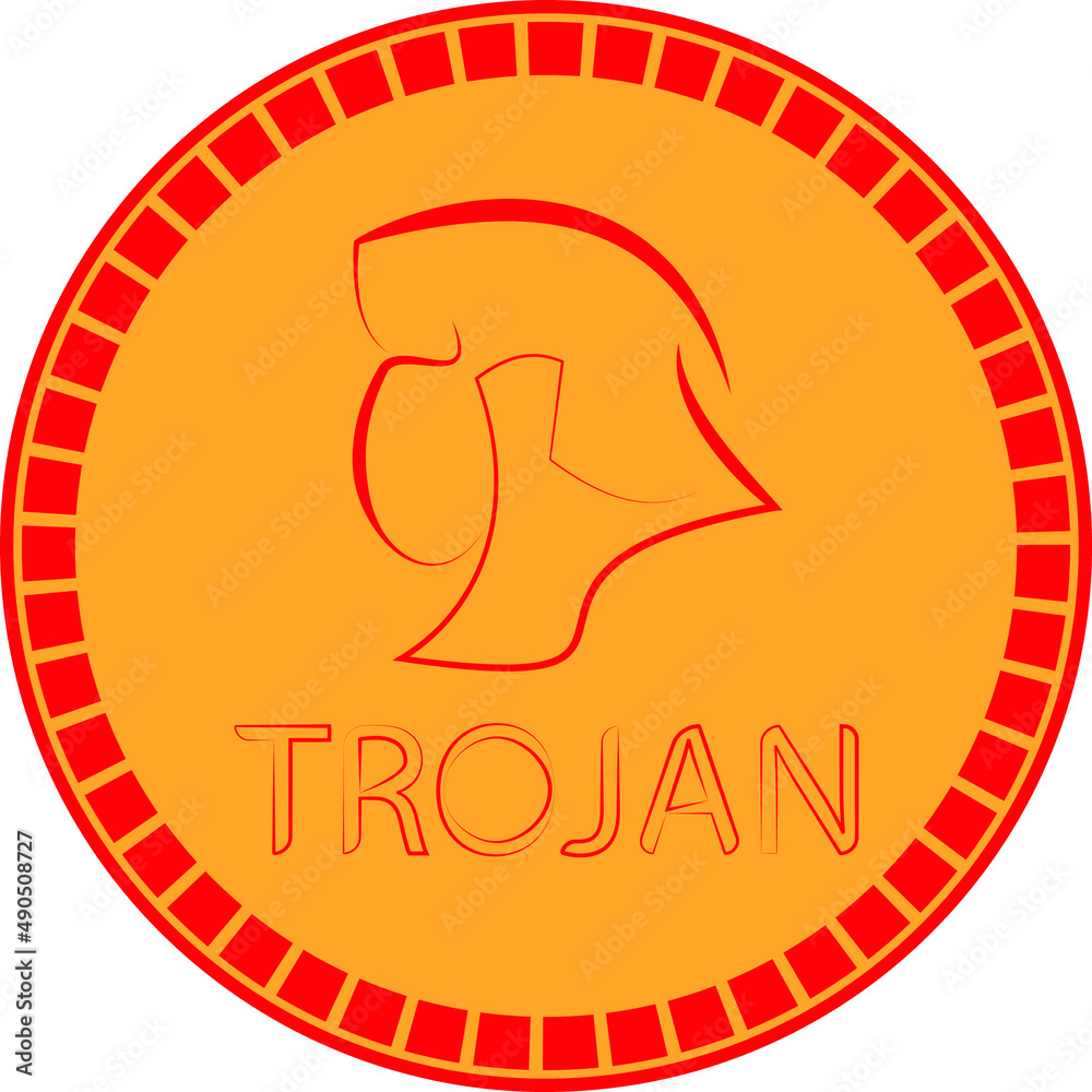 circular logo with a trojan warrior in red and yellow circular logo with a trojan warrior in red and yellow