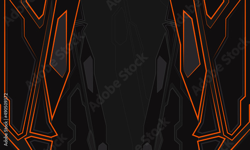 Technology black and orange futuristic gaming abstract background. Flat digital hi-tech background. Geometric abstract mechanical shape design. Vector illustration