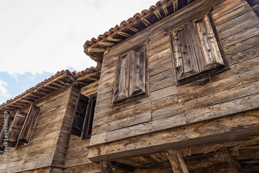 Wooden buildings in Old Town of Sozopol town on Black Sea coast in Bulgaria