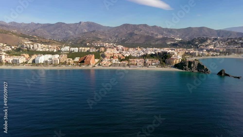 Perspective from above of Almuñecar city, Granada, Spain. View of San Cristobal beach. Beautiful panorama of the city photo