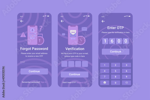 User Interface Screen Forget Password, Verification, OTP For Mobile App Free Vecktor