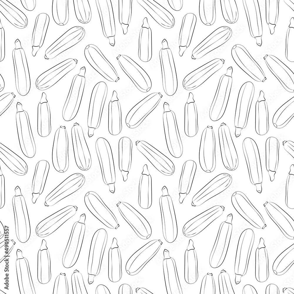 A set of seamless background. Vector line art style. Vegetable. Cucumber. Isolated on white background. Black and white version. 1000x1000 A set of seamless background. Vector line art style. Vegetable. Cucumber. Isolated on white background. Black and white version. 1000x1000