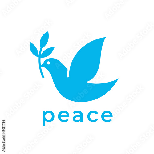 Dove logo icon. World peace symbol. Flying bird with olive branch sign. Vector illustration.